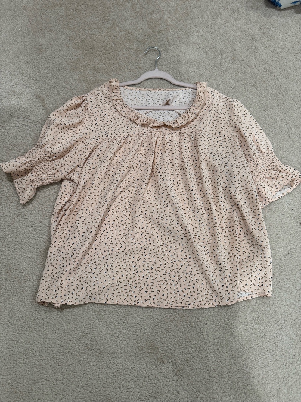 Women's Peach Floral Ruffle-Neck Blouse